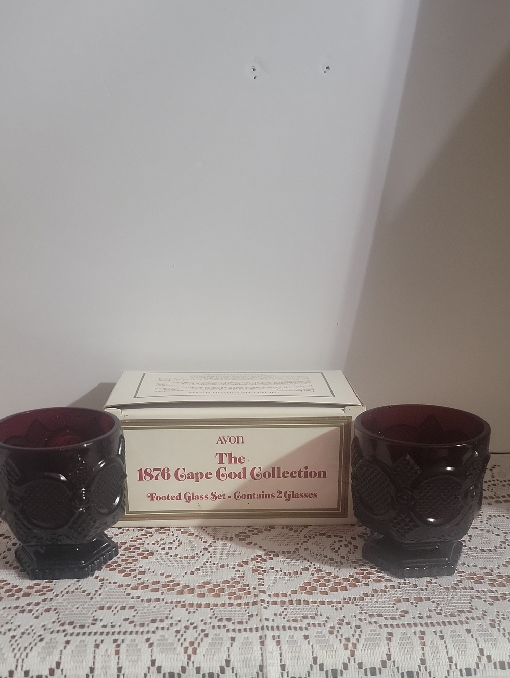 Avon 1876 Cape Cod Collection Footed Glass Set Ruby Red